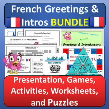 Preview of French Greetings and Introductions Unit Les Salutations BUNDLE in French FSL