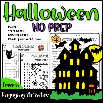 Preview of French Halloween Activities Puzzles 5th 6th 7th grade Sub Plans FSL/Core french