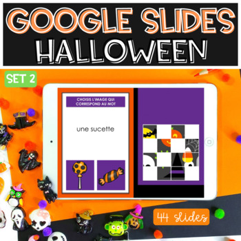Preview of French Halloween Activity Vocabulary GOOGLE SLIDES Reading skills SET 2