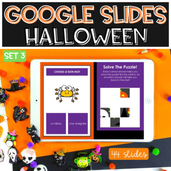Preview of French Halloween Activity Vocabulary GOOGLE SLIDES Reading skills SET 3