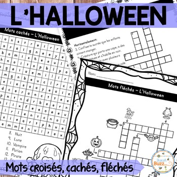 Preview of French Halloween Crossword - L'Halloween - Mots croisés, cachés, fléchés