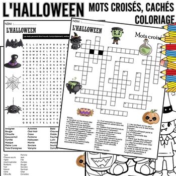 Preview of French Halloween - L'Halloween ,Word Search ,Crosswords & Coloring Page...