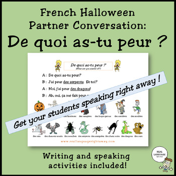 Preview of French Halloween Partner Conversation and Activities