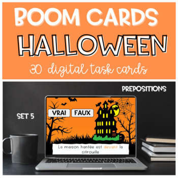 Preview of French Halloween Prepositions Emergent Reader BOOM CARDS Petit livre SET 5