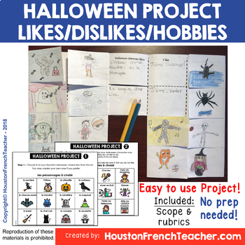 Preview of French Halloween Project - French Likes Dislikes Les loisirs (French Leisure)