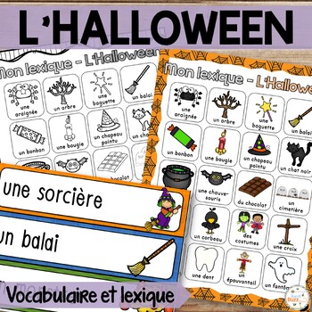 Preview of French Halloween Vocabulary Word Wall - L'Halloween - Mur de mots et lexique