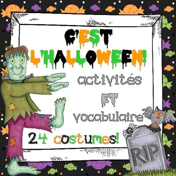 Preview of French Halloween Activities & Word Wall - Includes 24 Costumes Vocabulary Cards