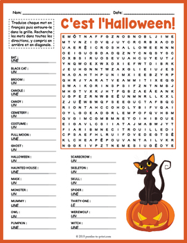 French Halloween Vocabulary Word Search Puzzle Worksheet Activity