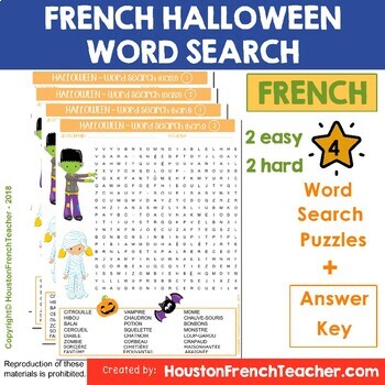Preview of French Halloween Word Search (wordsearch) Activity - Activités de L'Halloween
