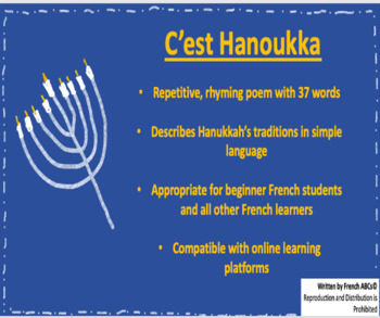 Preview of French Hanukkah Poem - C'est Hanoukka - Poème - For In-class or Online Use