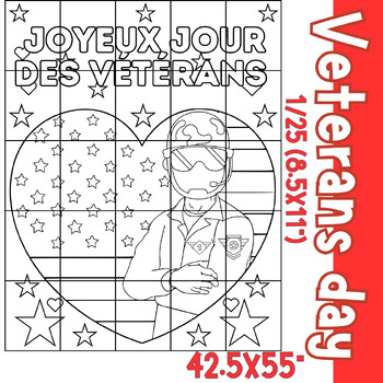 Preview of French Happy veterans Day Collaborative Poster Art Coloring Pages