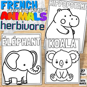 Preview of French Herbivore Animal Labels Printable Coloring Pages | Forest & Jungle Book