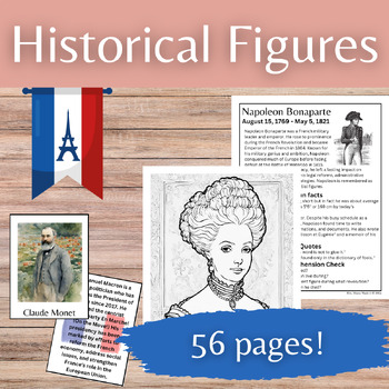 Preview of French Historical Figure Unit with 20 Bios, Coloring Pages, Info Cards & More