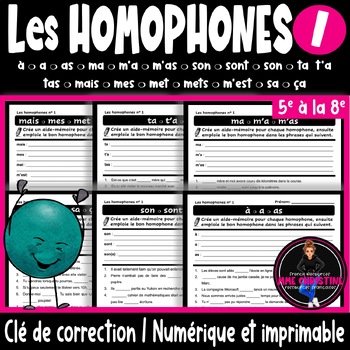 Preview of French Homophones I Les homophones #1 I 6 activités I Quiz I Clé de correction