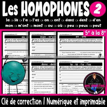 Preview of French Homophones I Les homophones #2 I 6 activités I Quiz I Clé de correction