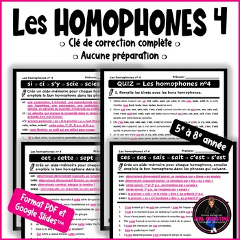 French Homophones I Les homophones #4 I 6 activités I Quiz I Clé de ...