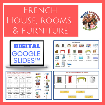 Preview of French House, Rooms & Furniture Digital, Google Slides™ Vocabulary Activities