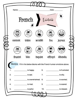 french human emotions worksheet packet by sunny side up