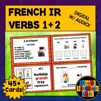 Preview of FRENCH IR VERBS BOOM CARDS BUNDLE ⭐ Level 1 + 2 ⭐ Regular Verbs Task Cards
