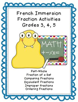 Preview of French Immersion Fraction Worksheets Grade 3, 4, 5 CUSTOMIZABLE