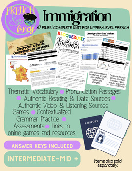 Preview of French Immigration Unit for Intermediate Advanced Students 37 item bundle!