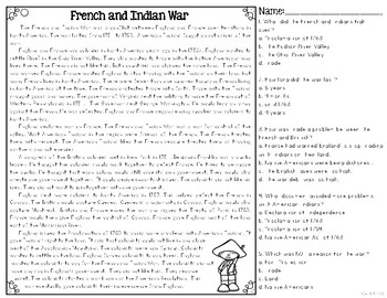 French & Indian War Differentiated Reading Passages & Questions | TpT