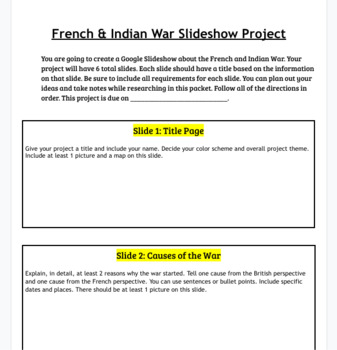 Preview of French & Indian War Research Slideshow Project 