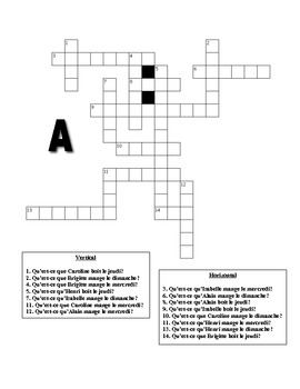 French Food and Drink Interactive Crossword Puzzle Speaking Activity