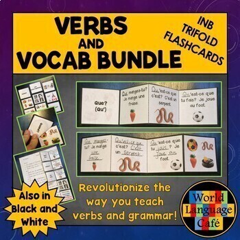 Preview of French Interactive Notebook Trifold Flashcards Bundle Verbs and Vocabulary