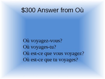 French Jeopardy Information Question Practice by Profette | TPT
