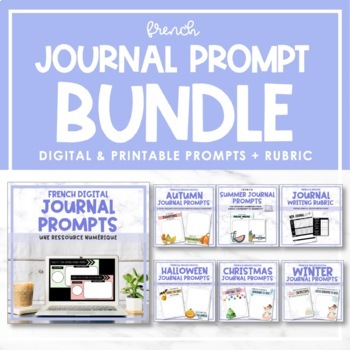 Preview of French Journal Prompts Bundle & Rubric - Digital & Printable Activities