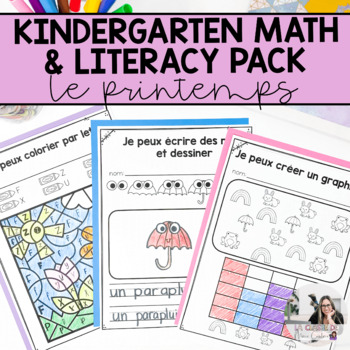 Preview of French Kindergarten Spring Math & Literacy Worksheets | NO PREP