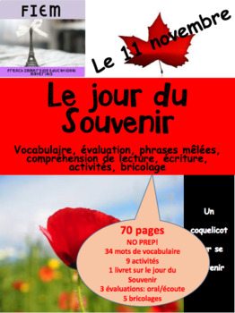 Preview of French: Le jour du Souvenir: 10 Activités, évaluation, bricolage, 70 pages