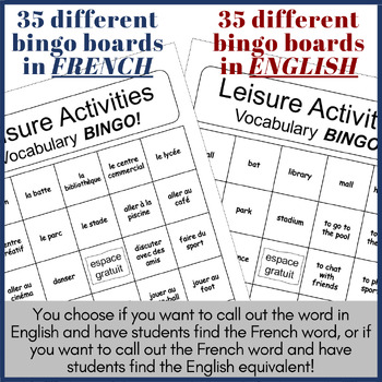 French Leisure Activities Vocabulary BINGO! Game | TPT