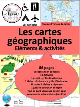 Preview of French: Les cartes géographiques et ses éléments, PR/JR, 86 slides