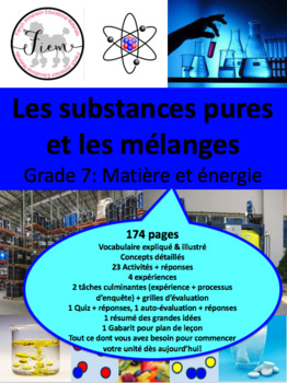 Preview of French: "Les substances pures et les mélanges", Sciences, Grade 7, 174  slides