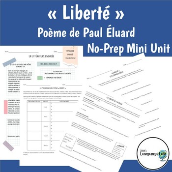 Preview of French - "Liberté" Poème de Paul Éluard, No-Prep Poem Unit w/detailed Key