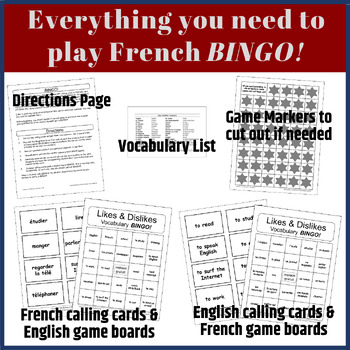 French Likes & Dislikes Vocabulary BINGO! Game by Sheri's Simple ...