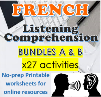 Preview of French Listening Comprehension | 27 Exercises | BUNDLE A & B |Distance Learning