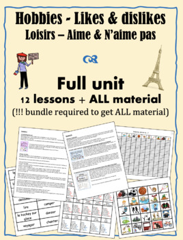 Preview of French-Loisirs Hobbies &Likes/Dislikes-Thematic Unit(lesson plans AND material)