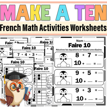 Preview of French Make a Ten Strategy of Addition Black Worksheets | Le problème du jour