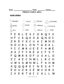 French Mardi Gras PUZZLES WORKSHEETS Crossword Matching Word