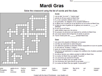 Preview of French Mardi Gras Crossword Puzzle
