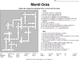 French Mardi Gras Crossword Puzzle