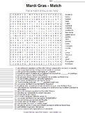 French Mardi Gras Word Search w/ French Clues