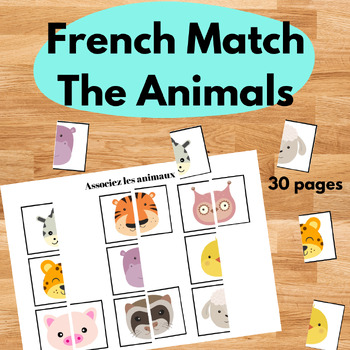 Preview of French Match The Animal Halves Puzzle Printable Matching Activity