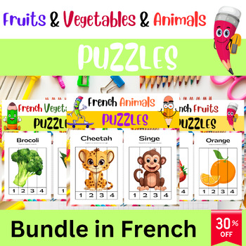 Preview of French Matching Puzzles Bundle - Vegetables, Fruits, and Animals for Special Edc