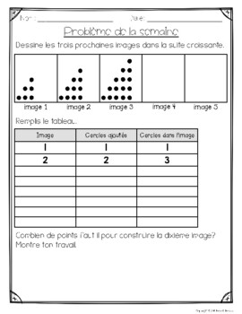 French Math Problem of the Week - PATTERNING/SUITES - GRADE 5 (DIGITAL ...