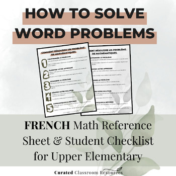 Preview of French Math Reference Sheet & Student Checklist — How to Solve Word Problems