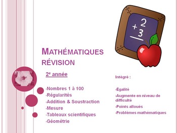 Preview of French Math Review, for 2&3, Patterns, Add, Subtract, Measure, Tables, Geometry